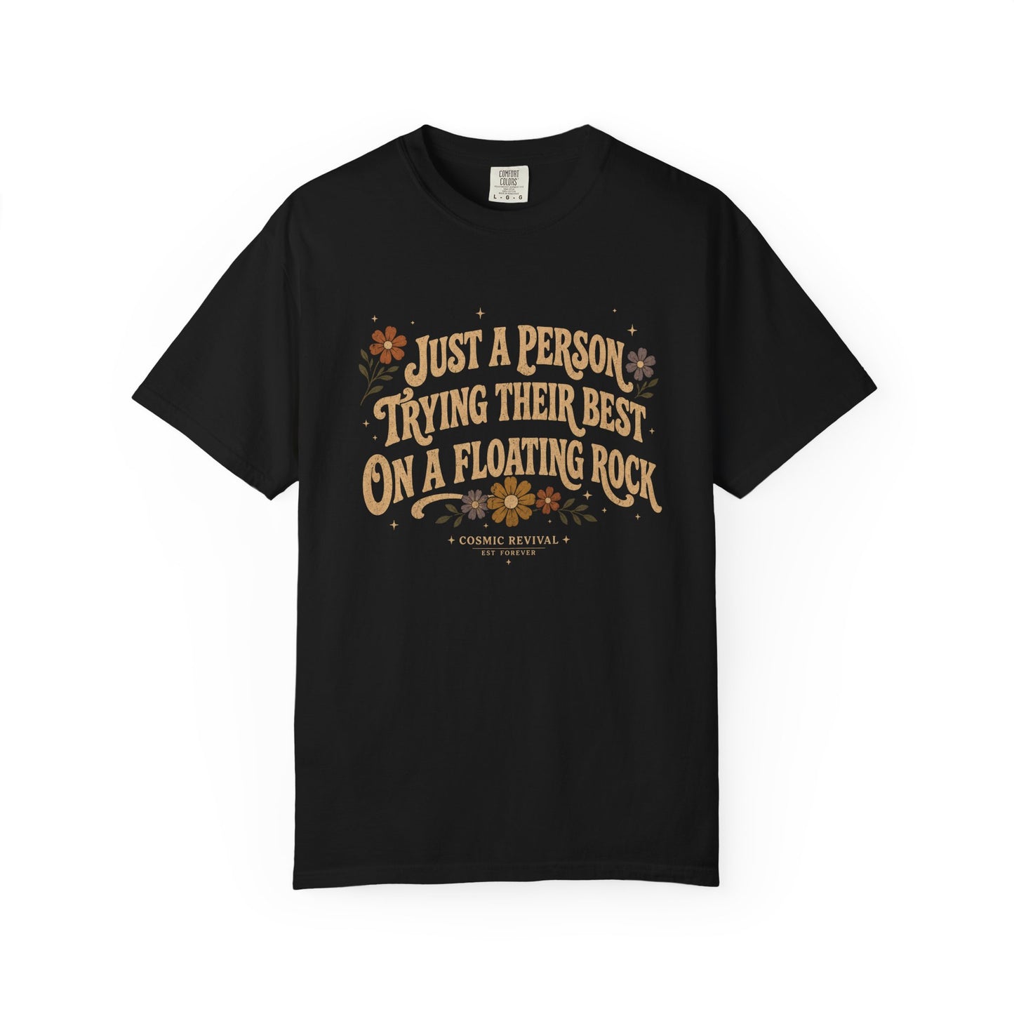 Retro Floral 'Just a Person Trying Their Best on a Floating Rock' T-Shirt