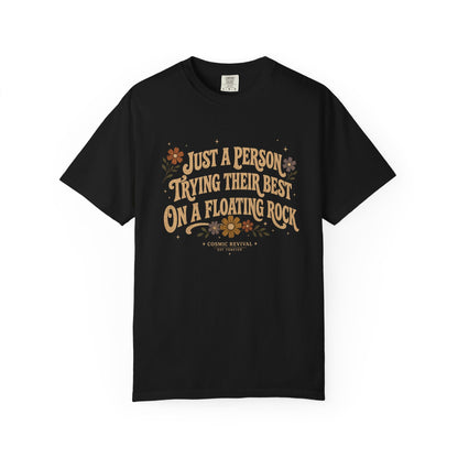 Retro Floral 'Just a Person Trying Their Best on a Floating Rock' T-Shirt