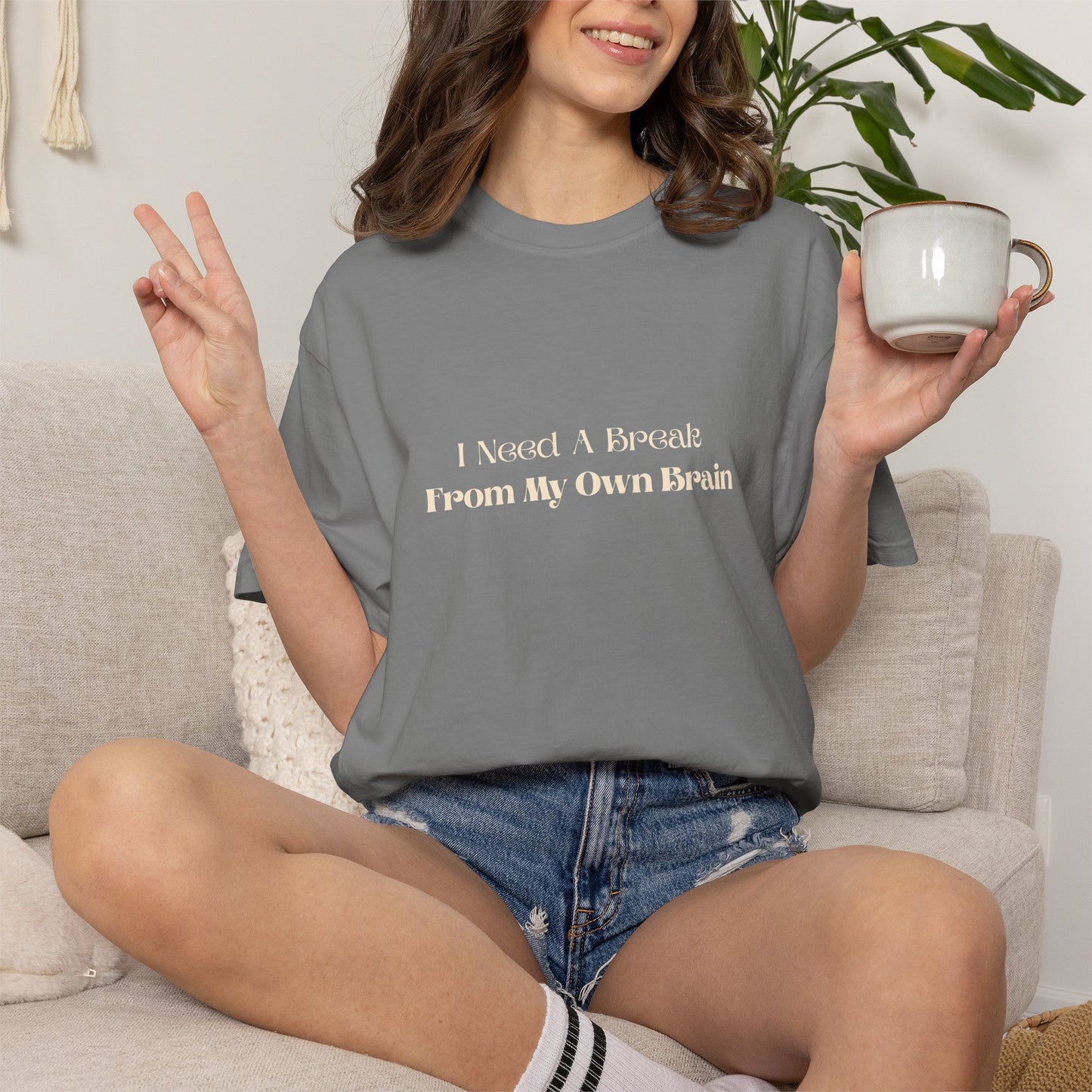 I Need A Break From My Own Brain Graphic Tee — Mental Health Relaxed T-Shirt
