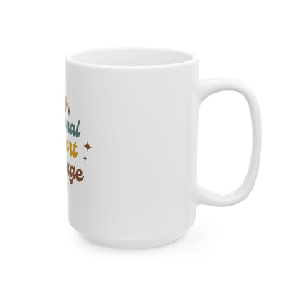 Emotional Support Beverage Mug — Funny Retro Typography Ceramic Coffee Cup (11oz & 15oz)