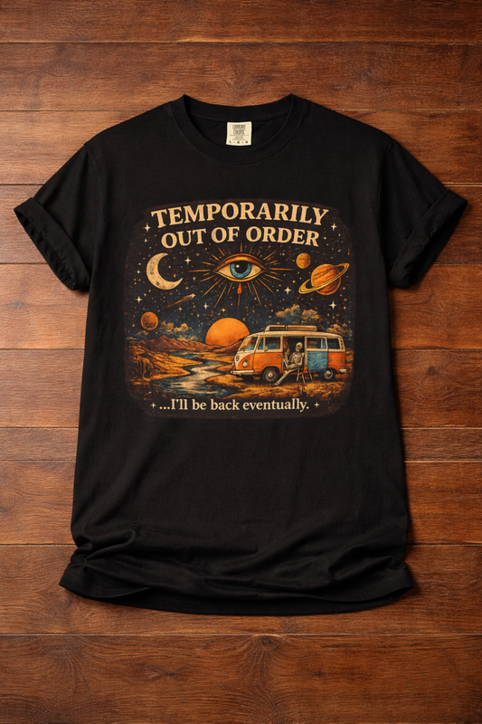 Temporarily Out of Order Vintage Camper T-Shirt — Retro Space Van Graphic Tee