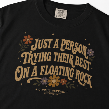 Retro Floral 'Just a Person Trying Their Best on a Floating Rock' T-Shirt