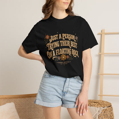 Retro Floral 'Just a Person Trying Their Best on a Floating Rock' T-Shirt
