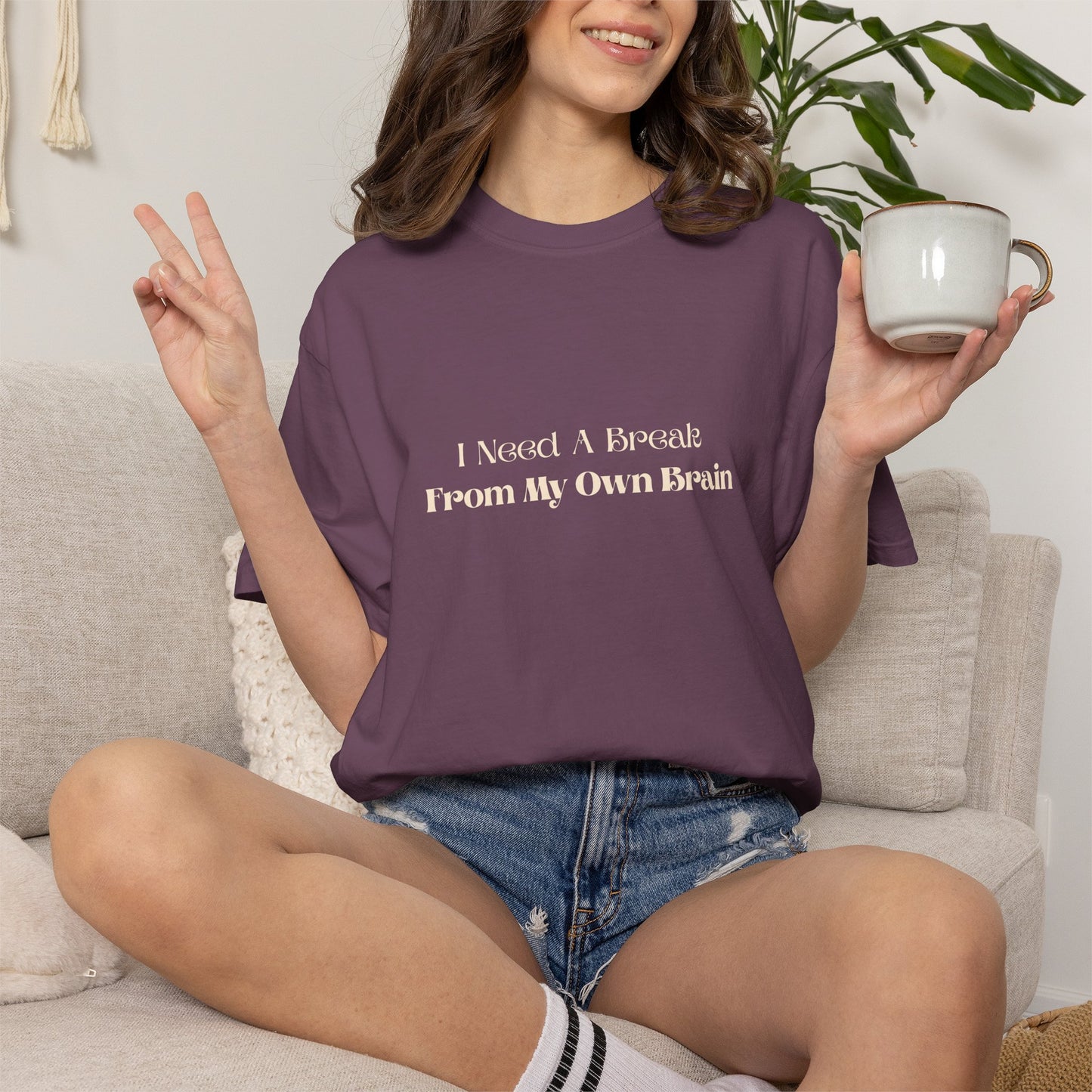I Need A Break From My Own Brain Graphic Tee — Mental Health Relaxed T-Shirt